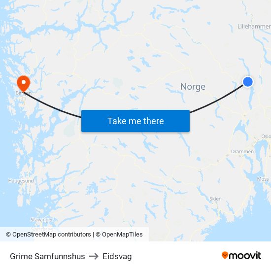 Grime Samfunnshus to Eidsvag map