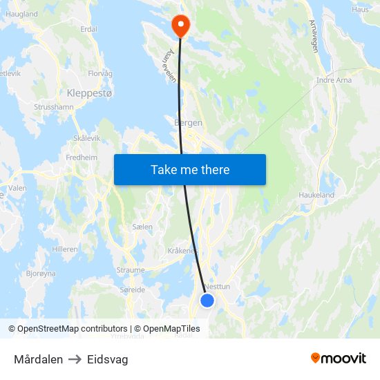 Mårdalen to Eidsvag map
