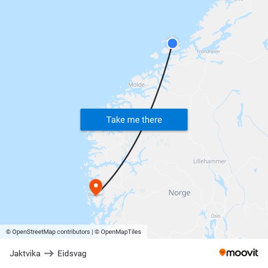 Jaktvika to Eidsvag map
