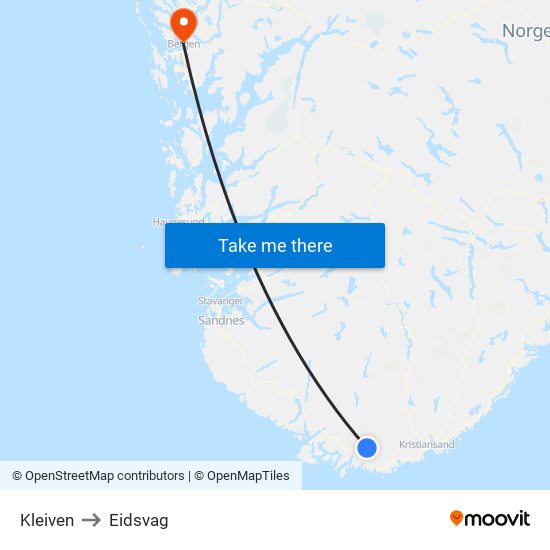 Kleiven to Eidsvag map