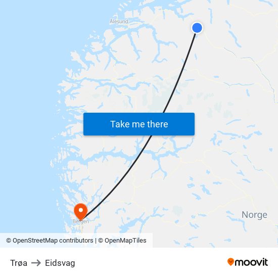 Trøa to Eidsvag map