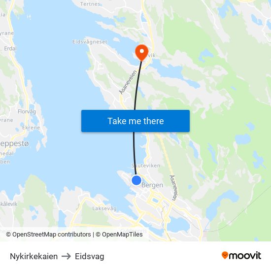 Nykirkekaien to Eidsvag map