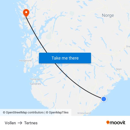 Vollen to Tertnes map