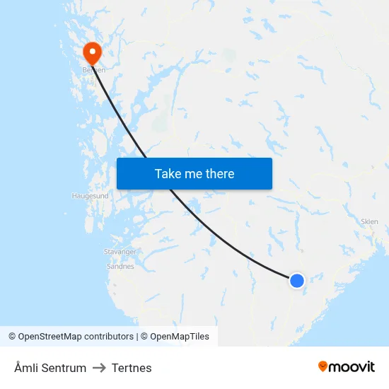 Åmli Sentrum to Tertnes map