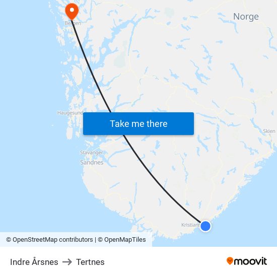 Indre Årsnes to Tertnes map