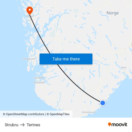 Strubru to Tertnes map