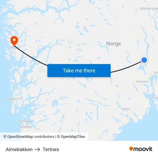Almebakken to Tertnes map