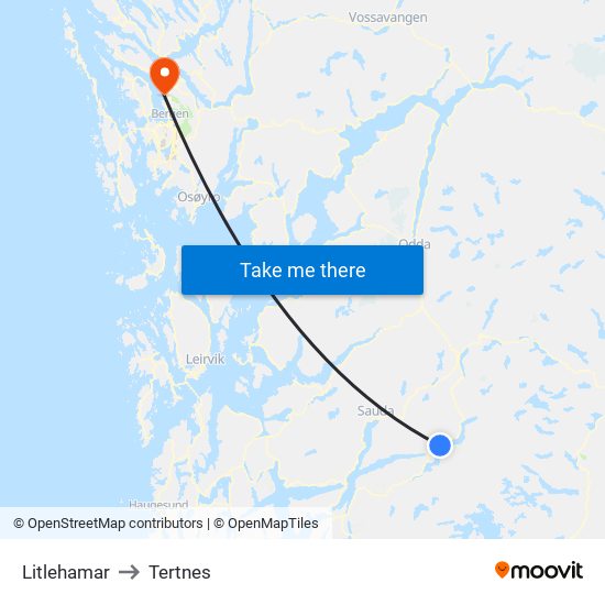 Litlehamar to Tertnes map