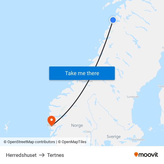 Herredshuset to Tertnes map