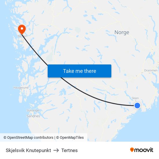 Skjelsvik Knutepunkt to Tertnes map