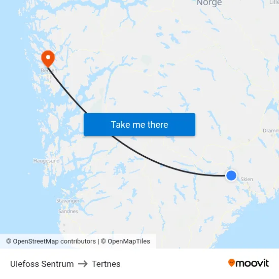 Ulefoss Sentrum to Tertnes map