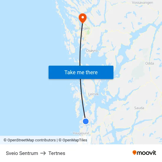 Sveio Sentrum to Tertnes map