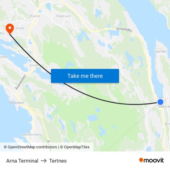 Arna Terminal to Tertnes map