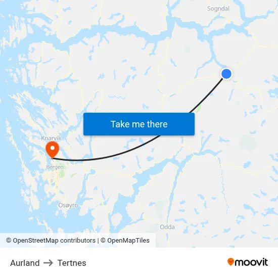 Aurland to Tertnes map