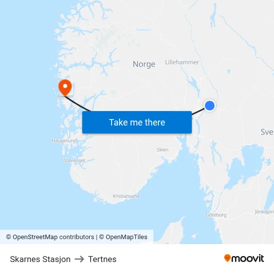 Skarnes Stasjon to Tertnes map
