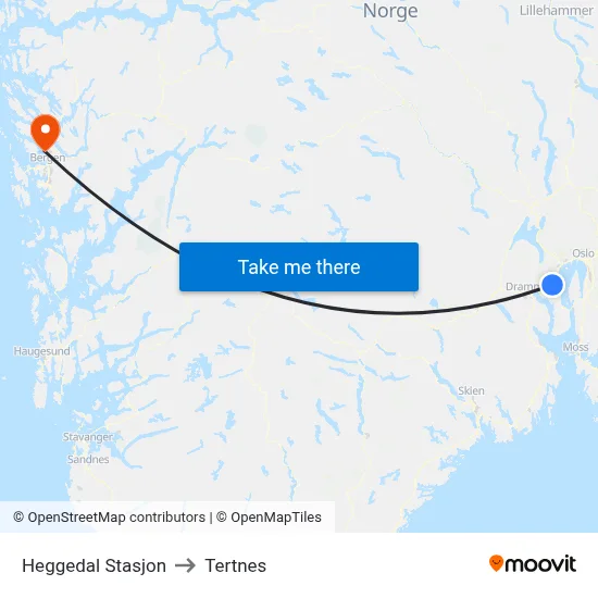 Heggedal Stasjon to Tertnes map