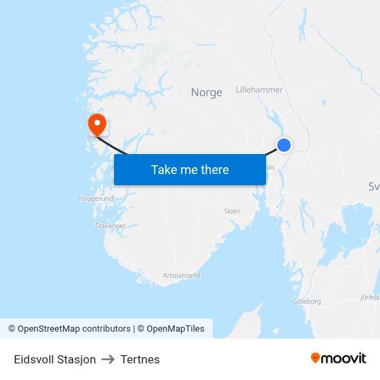 Eidsvoll Stasjon to Tertnes map