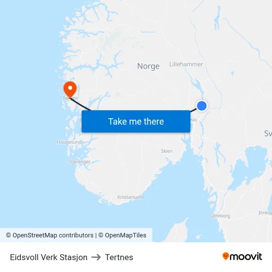 Eidsvoll Verk Stasjon to Tertnes map