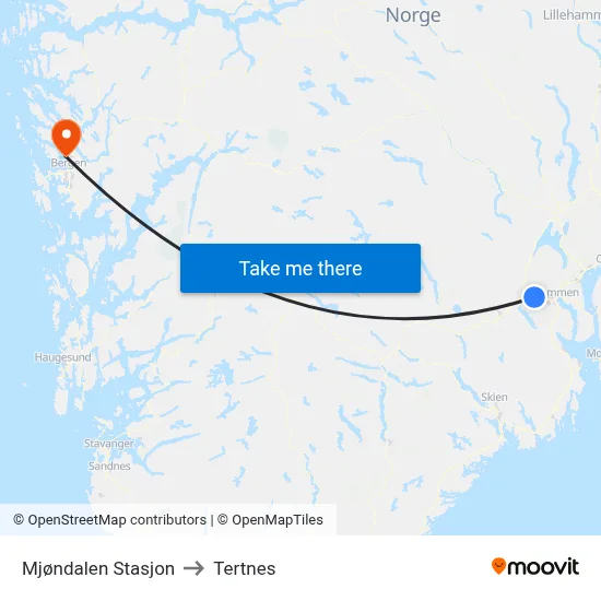 Mjøndalen Stasjon to Tertnes map