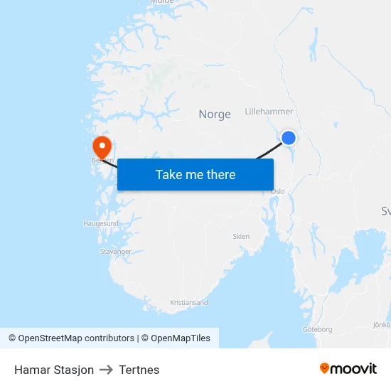 Hamar Stasjon to Tertnes map