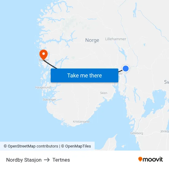 Nordby Stasjon to Tertnes map