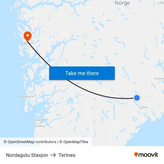 Nordagutu Stasjon to Tertnes map