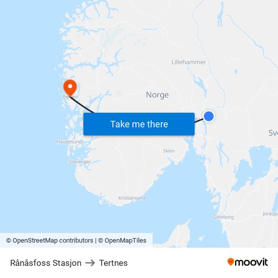 Rånåsfoss Stasjon to Tertnes map