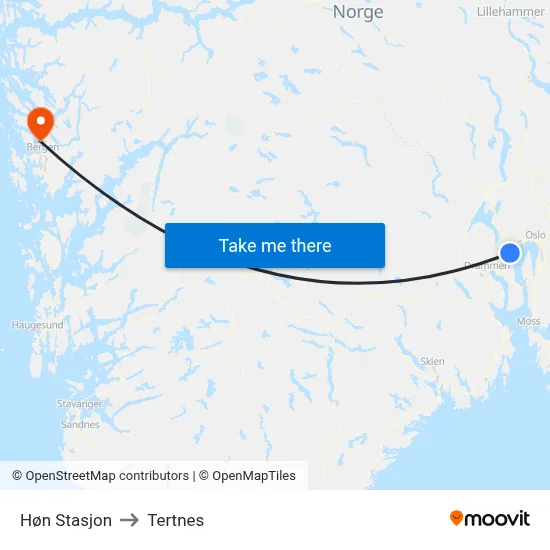 Høn Stasjon to Tertnes map