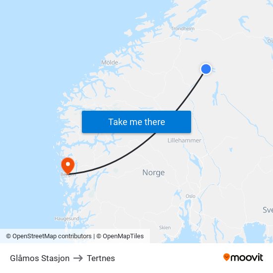 Glåmos Stasjon to Tertnes map