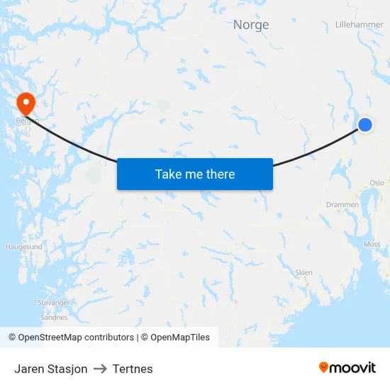 Jaren Stasjon to Tertnes map
