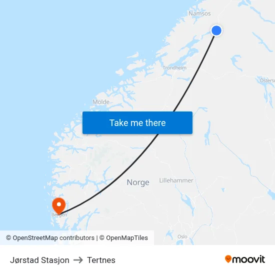 Jørstad Stasjon to Tertnes map