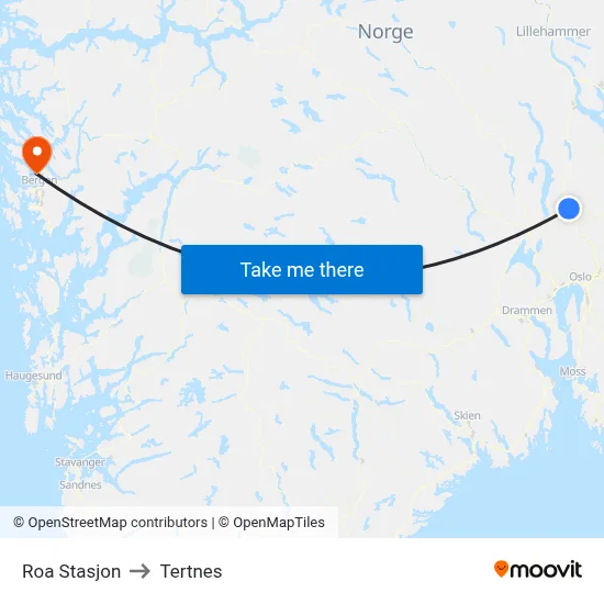 Roa Stasjon to Tertnes map