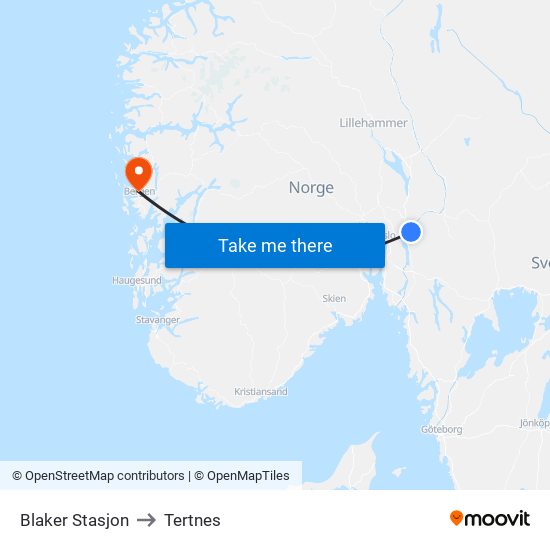 Blaker Stasjon to Tertnes map