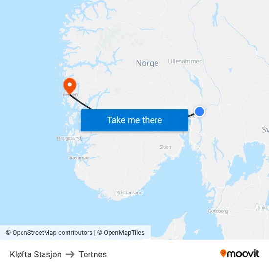 Kløfta Stasjon to Tertnes map