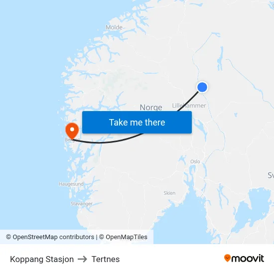 Koppang Stasjon to Tertnes map