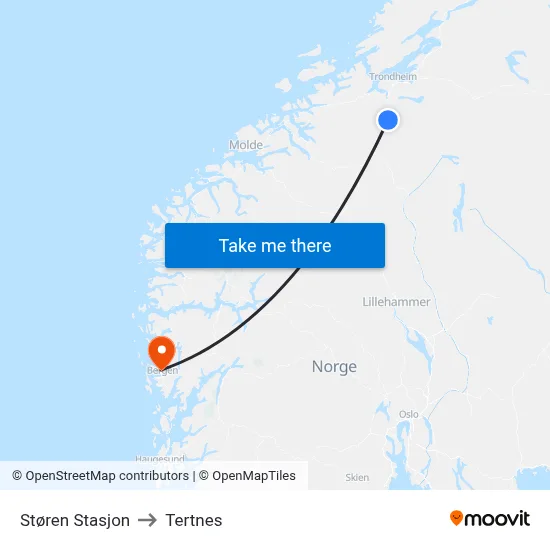 Støren Stasjon to Tertnes map