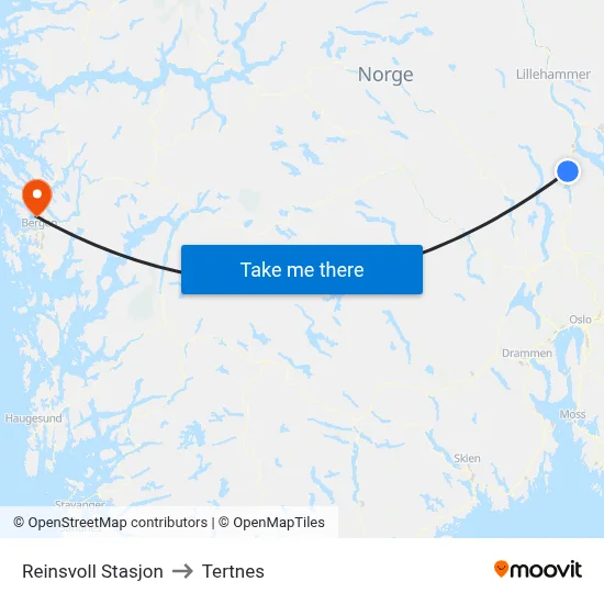 Reinsvoll Stasjon to Tertnes map