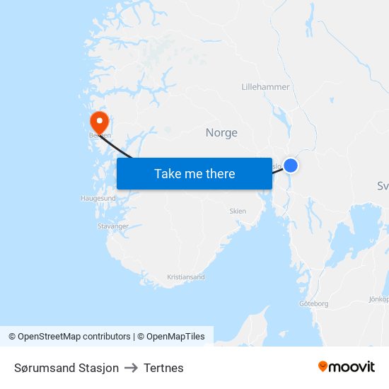 Sørumsand Stasjon to Tertnes map