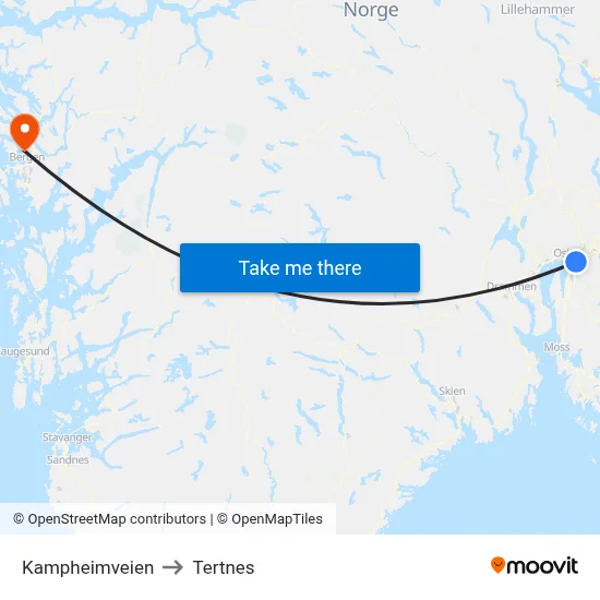 Kampheimveien to Tertnes map
