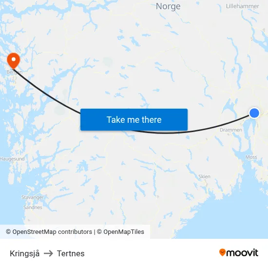 Kringsjå to Tertnes map