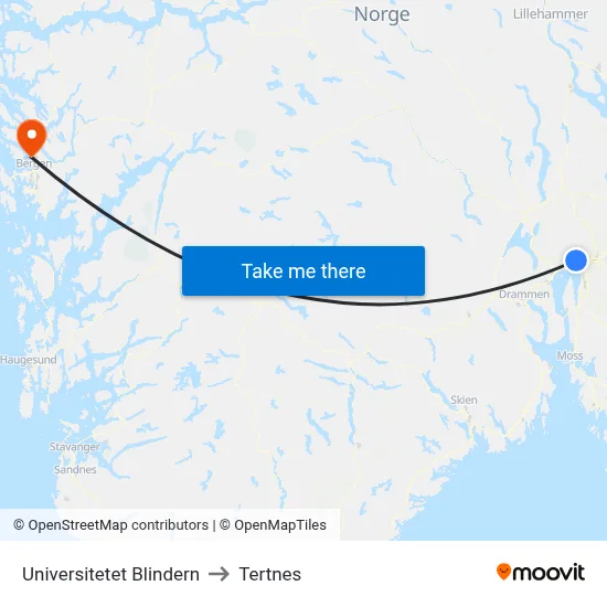 Universitetet Blindern to Tertnes map