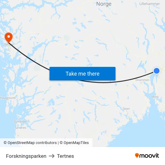 Forskningsparken to Tertnes map