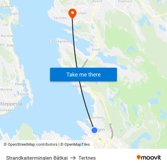 Strandkaiterminalen Båtkai to Tertnes map