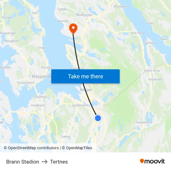 Brann Stadion to Tertnes map