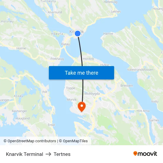 Knarvik Terminal to Tertnes map