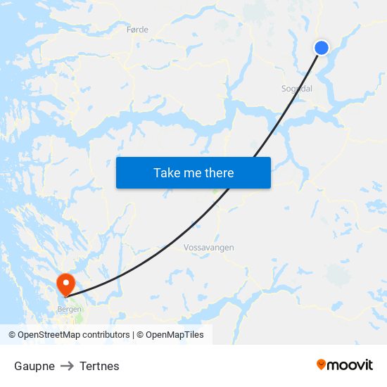 Gaupne to Tertnes map