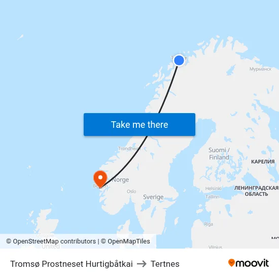 Tromsø Prostneset Hurtigbåtkai to Tertnes map