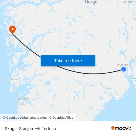 Skoger Stasjon to Tertnes map