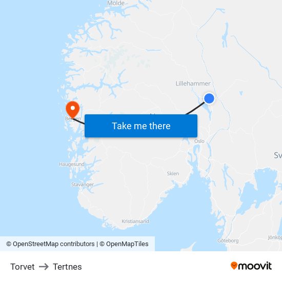 Torvet to Tertnes map