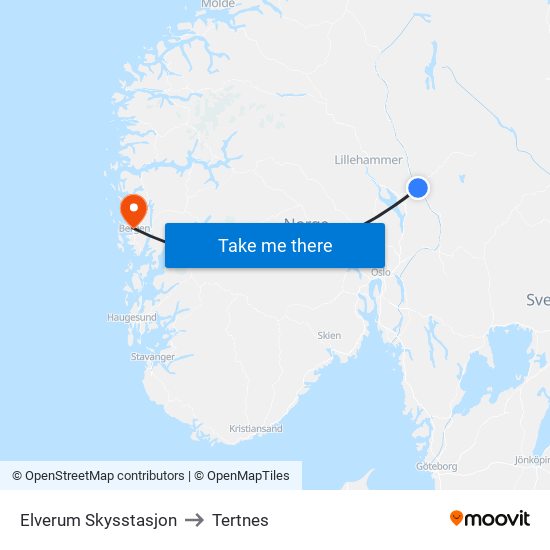 Elverum Skysstasjon to Tertnes map